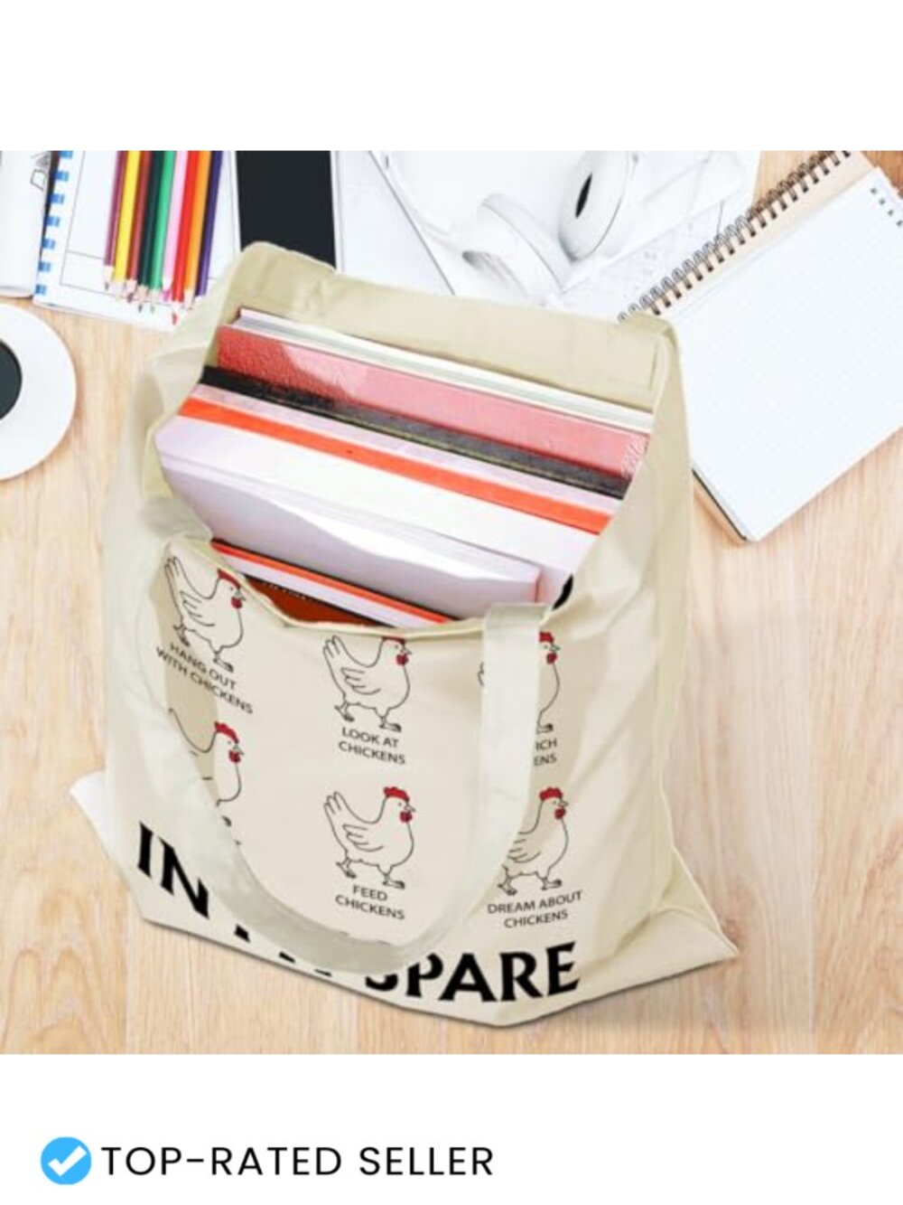 Funny Chicken Canvas Tote Bag Weekender Beach Bag for Women Gift - Picture 2 of 5